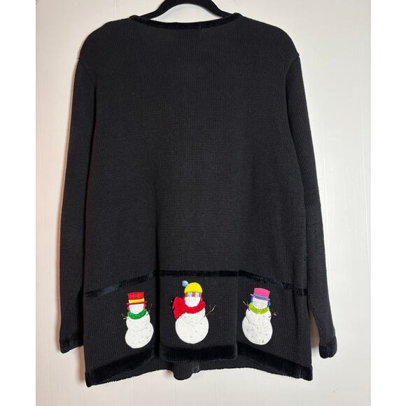 Quacker Factory Large Zip Front Beaded Snowman Cardigan Sweater - Picture 6 of 6